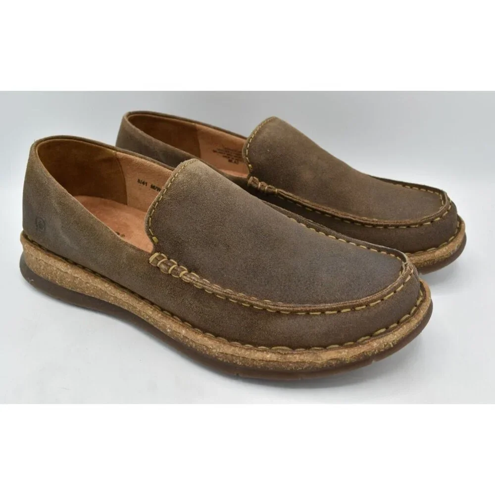 Born Mens Size 10.5 Baylor Taupe Distressed Suede Slip On‎ Loafers Shoes